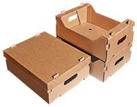 Trys rudos dėžutės su rankenom
